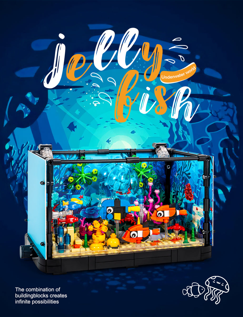 SEMKY Fish Tank Pets Goldfish Building Blocks Set with LED Lights, (72